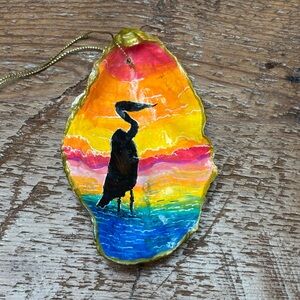 Hand-Painted Egret Oyster Shell Christmas Ornament